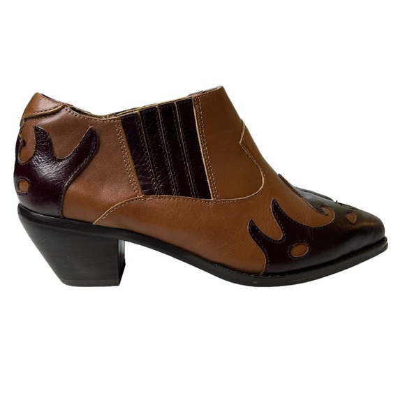 Twiggy London Western Style Booties Brown and Tan 2” Heel Ankle Boots Size 7 - Picture 4 of 13
